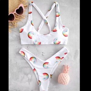 2– Zaful Doughnut Print Bikini Sets - White M & L